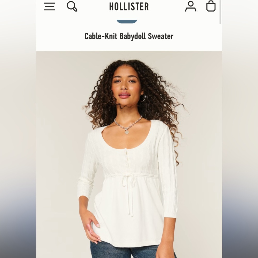 NWT Hollister White Cable-Knit Babydoll Sweater